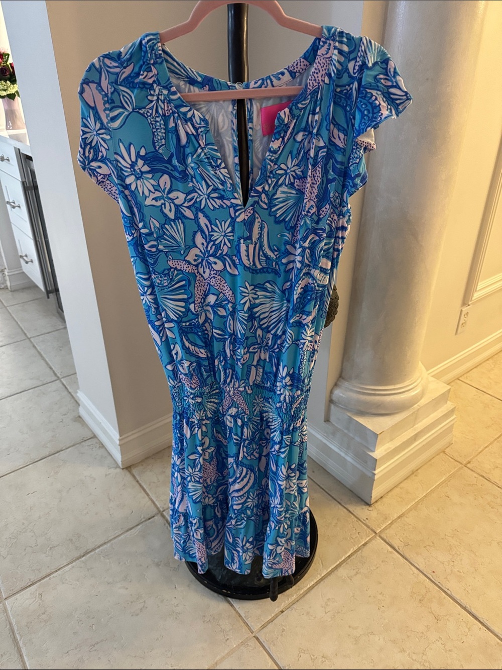 Lilly Pulitzer Turquoise & White Floral Midi Dress romper